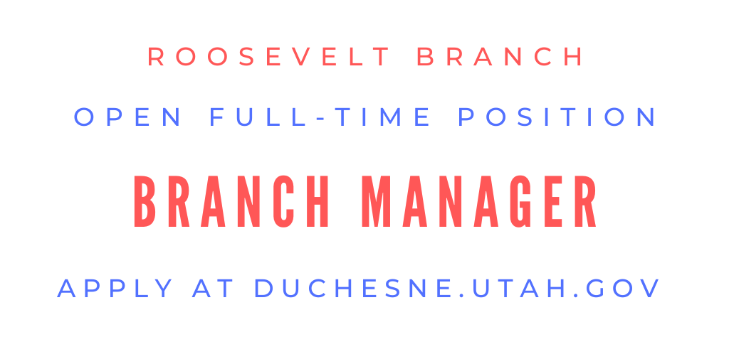Roosevelt Branch Branch Manager Job Opening. Apply at duchesne.utah.gov